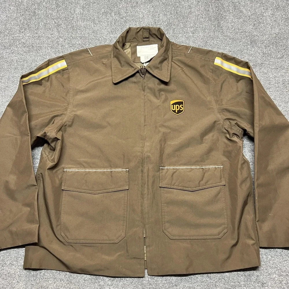 Twinhill UPS Jacket Mens Large Brown Reflective Full Zip Y2K